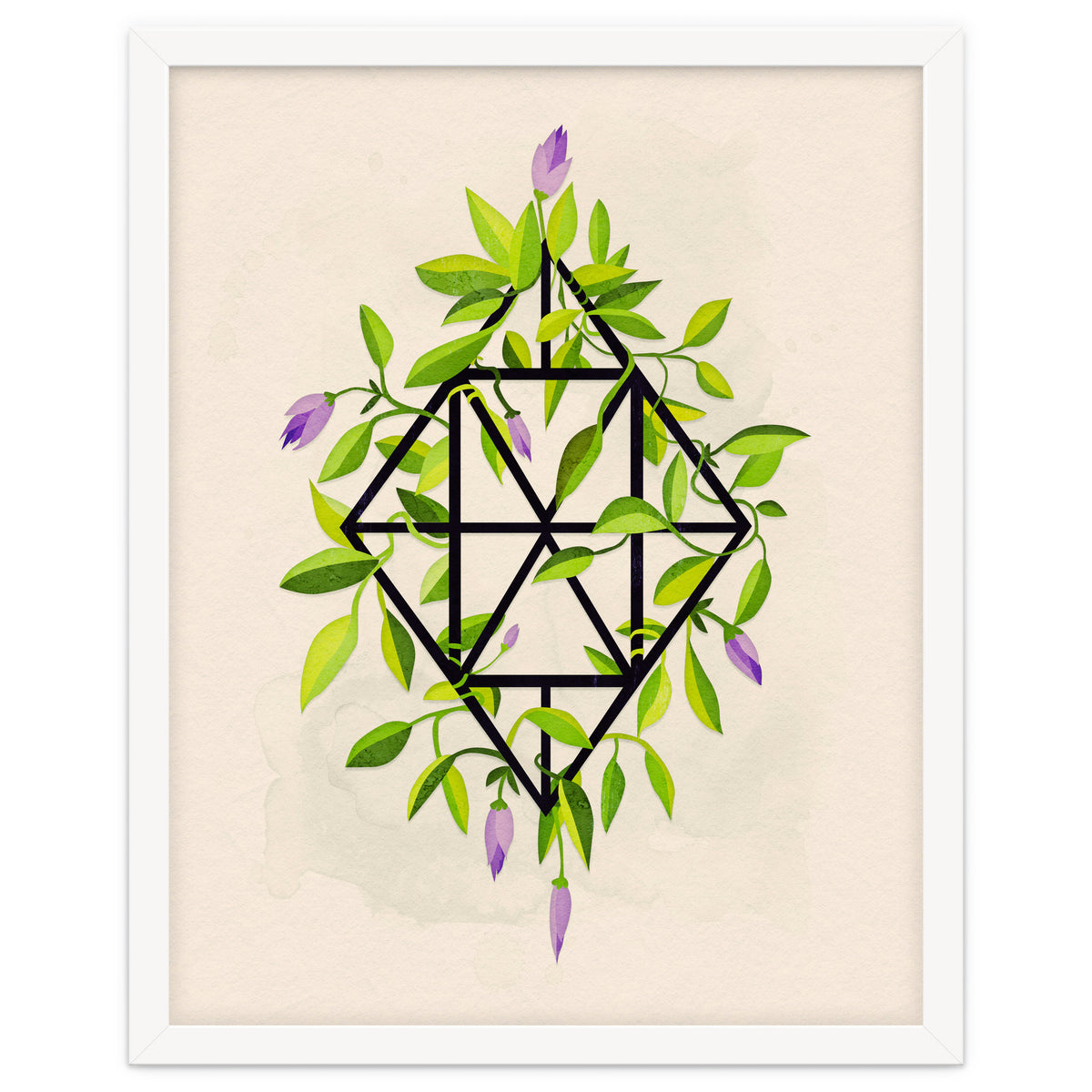 Geometric frame with leaves and flowers