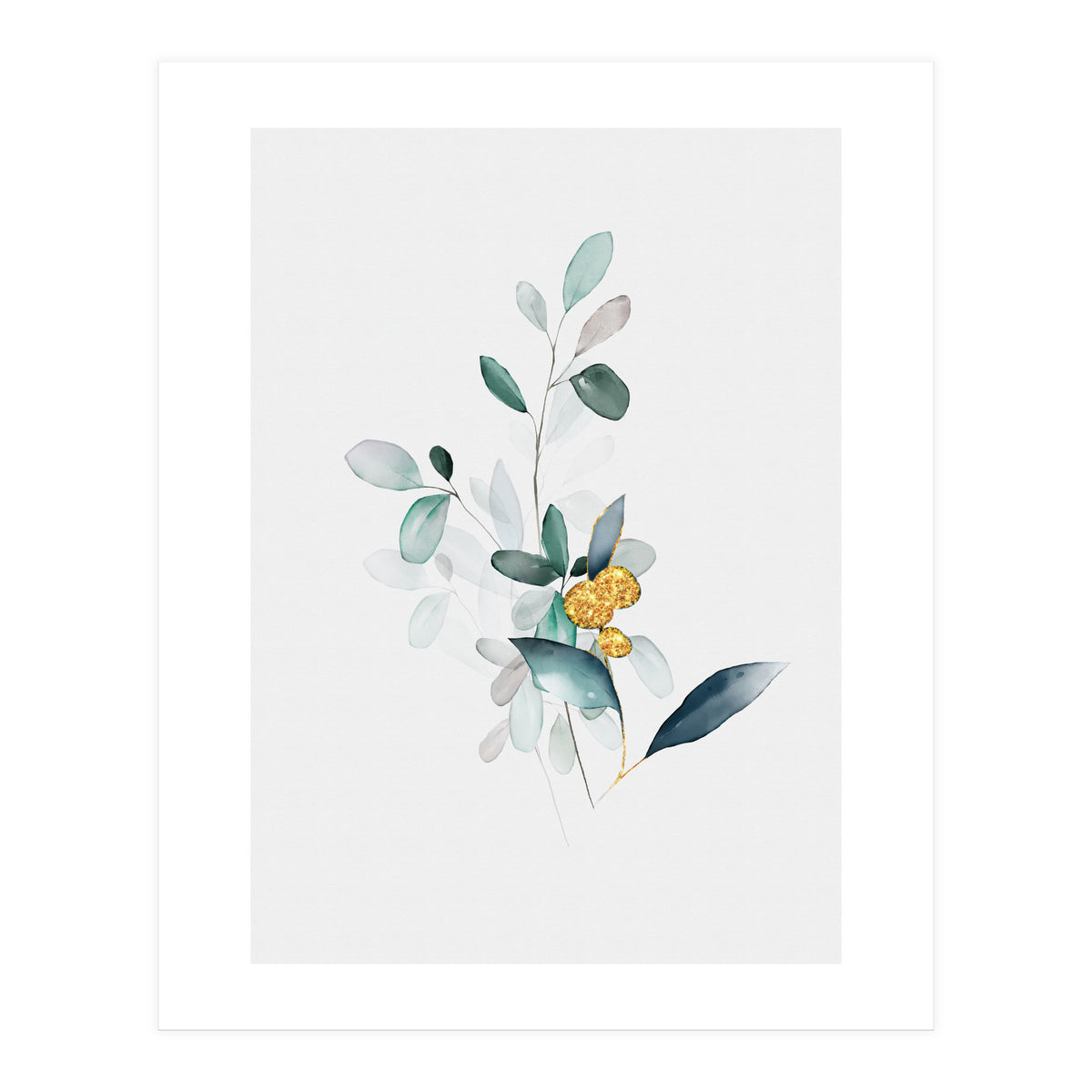 Modern Botanical Gold & Sage Study 02  (Print Only)