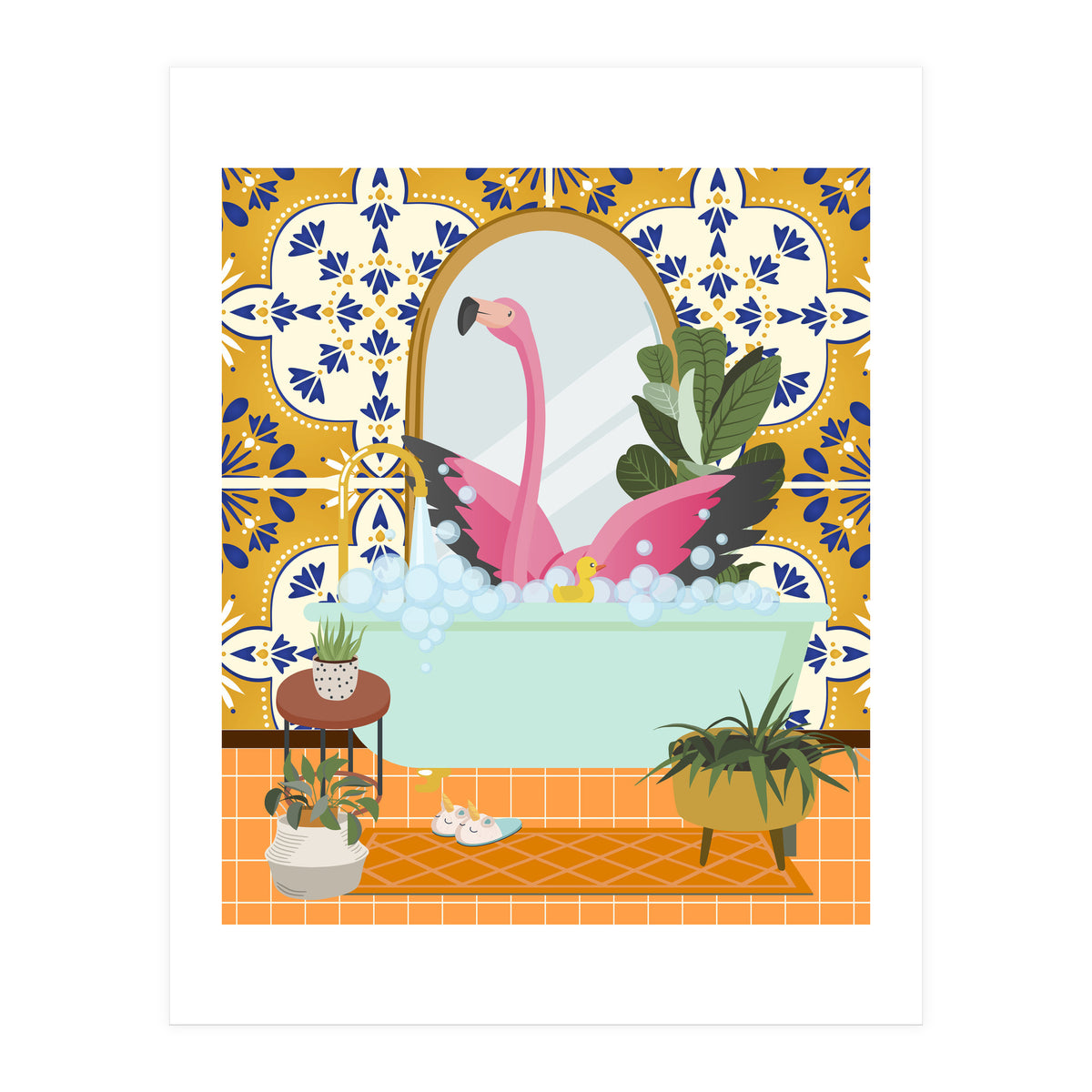 Flamingo Bathing in Moroccan Style Bathroom (Print Only)