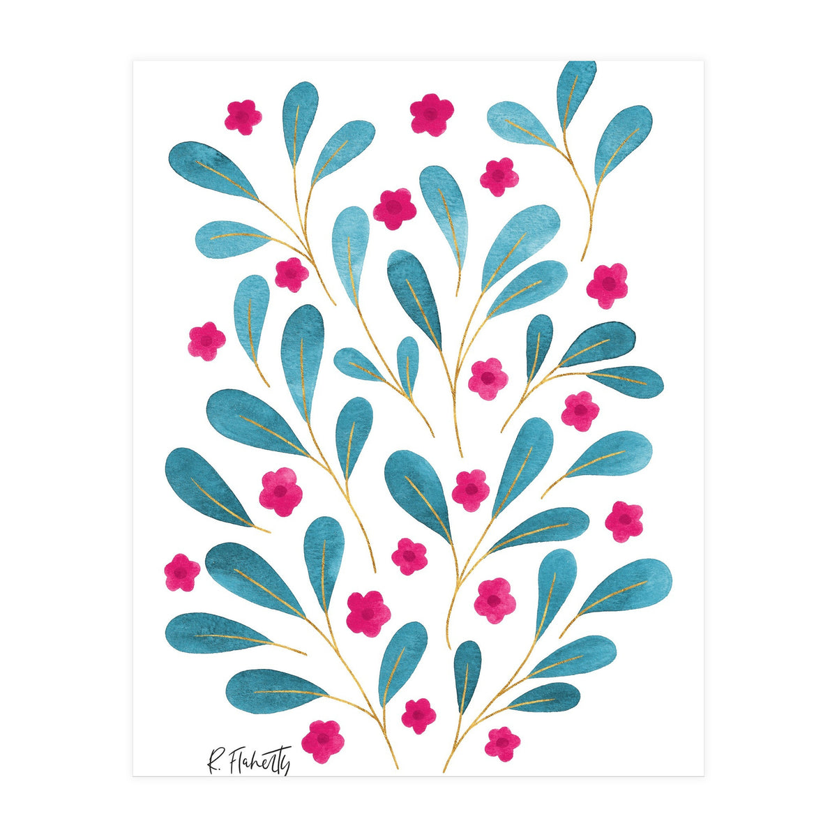 Springtime Floral | Teal and Pink (Print Only)