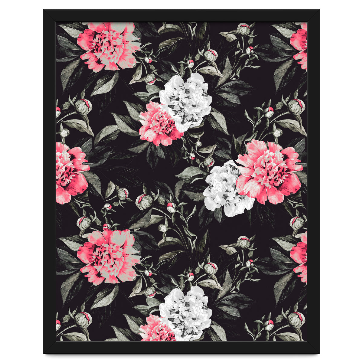 Floral pink - black & white dark