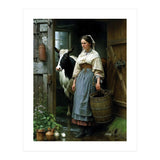 Farm Girl and Cow in Barn Oil Painting (Print Only) thumbnail