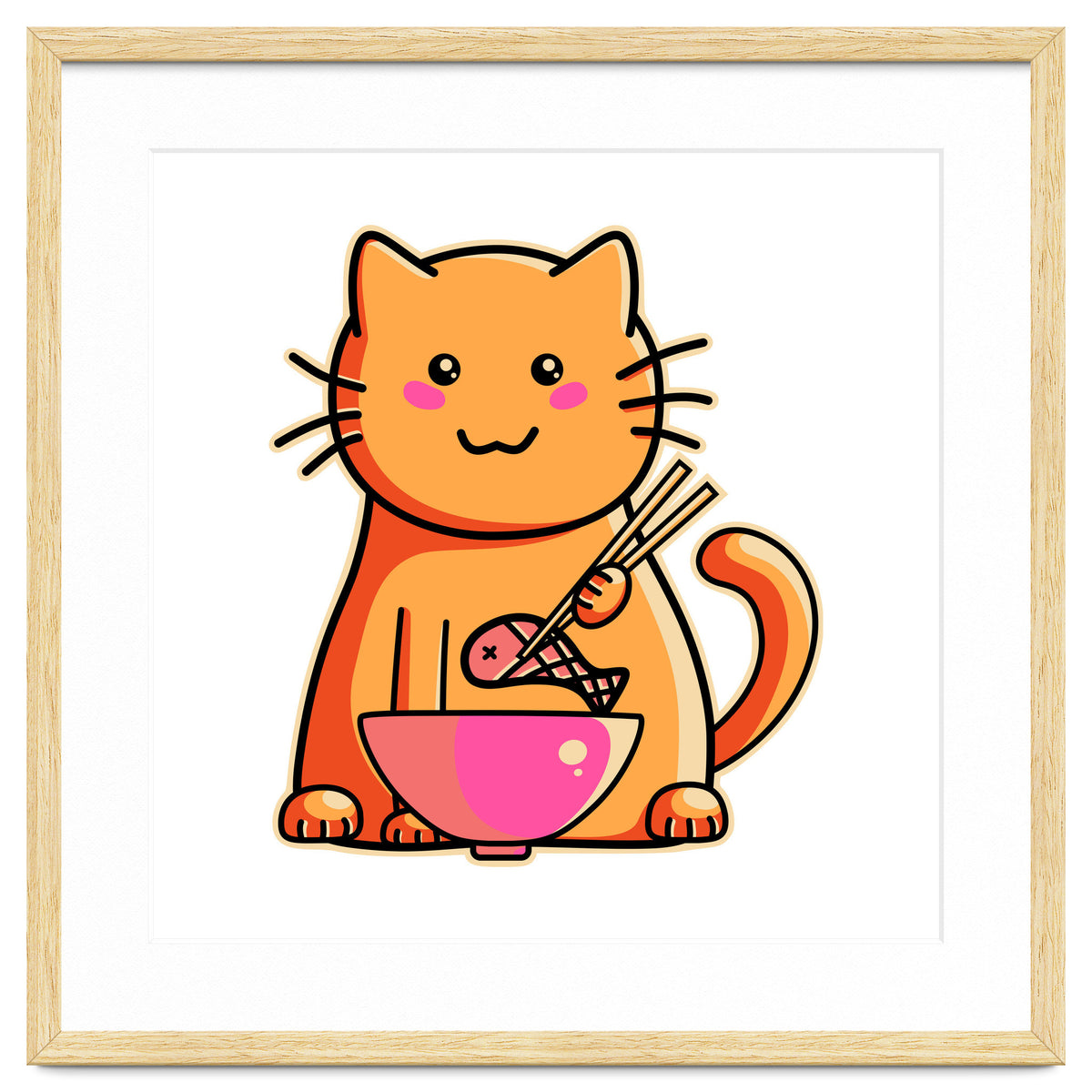 A Cat's Favourite Meal - kawaii cat eating fish with chopsticks