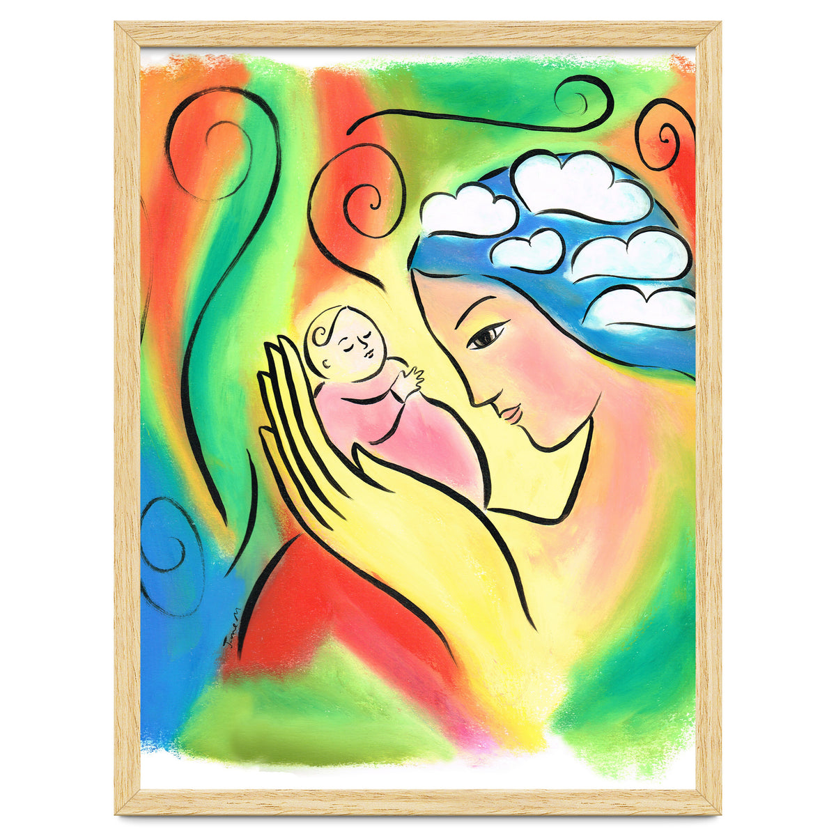 Woman And Baby With Clouds