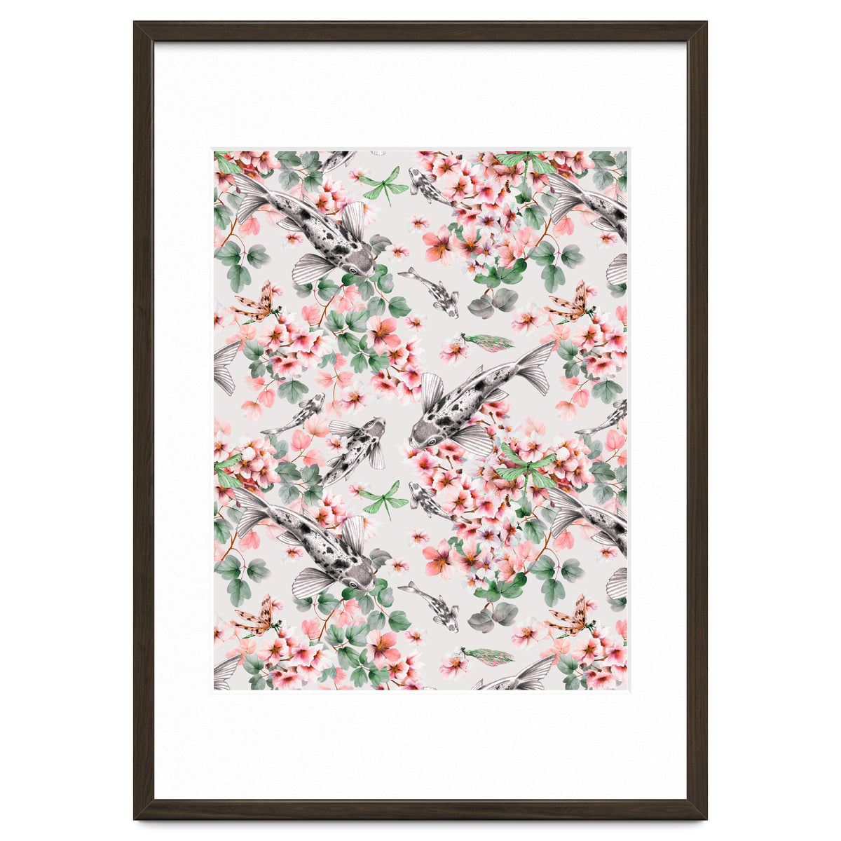 Asian fish among flowers