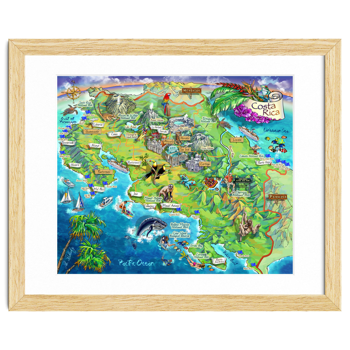 Costa Rica Map Illustration