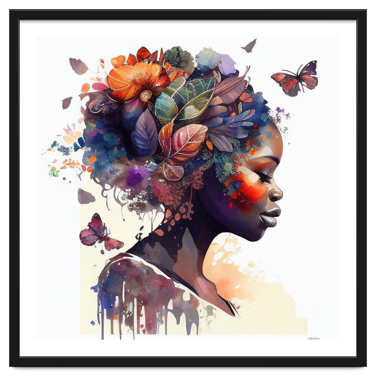 Watercolor Butterfly African Woman #9