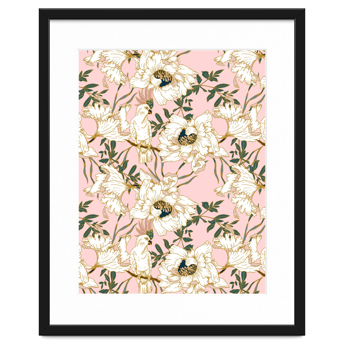 Exotic birds on flowers