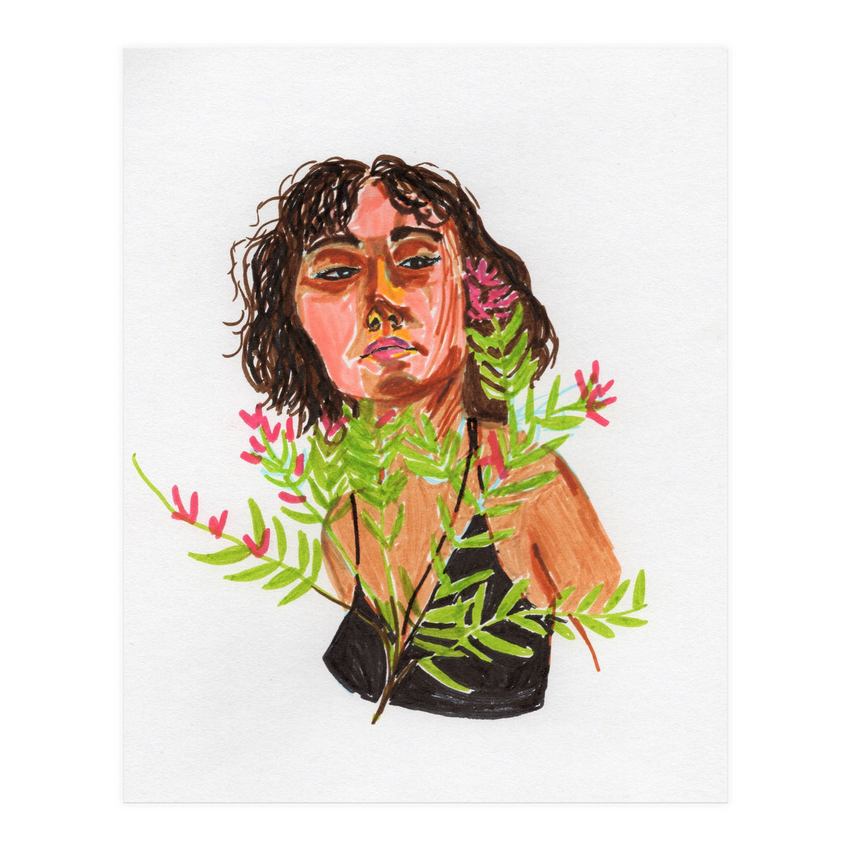 Portrait Lady with Flowers (Print Only)