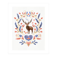 Floral Stag | Blue And Coral (Print Only)