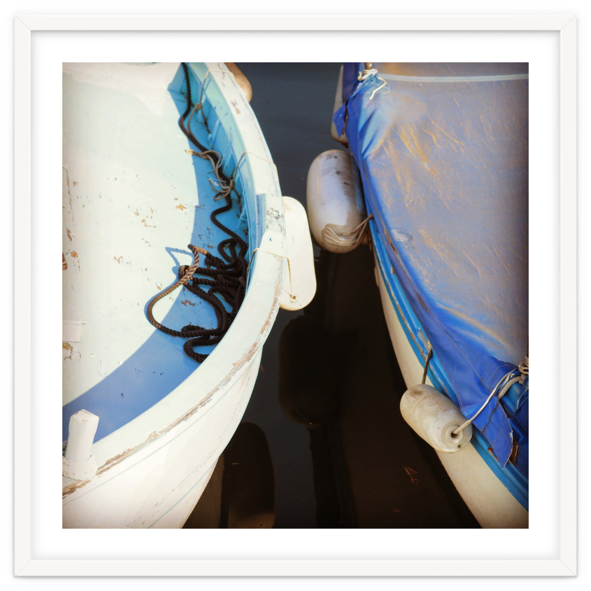 Blue and white wooden fishing boats