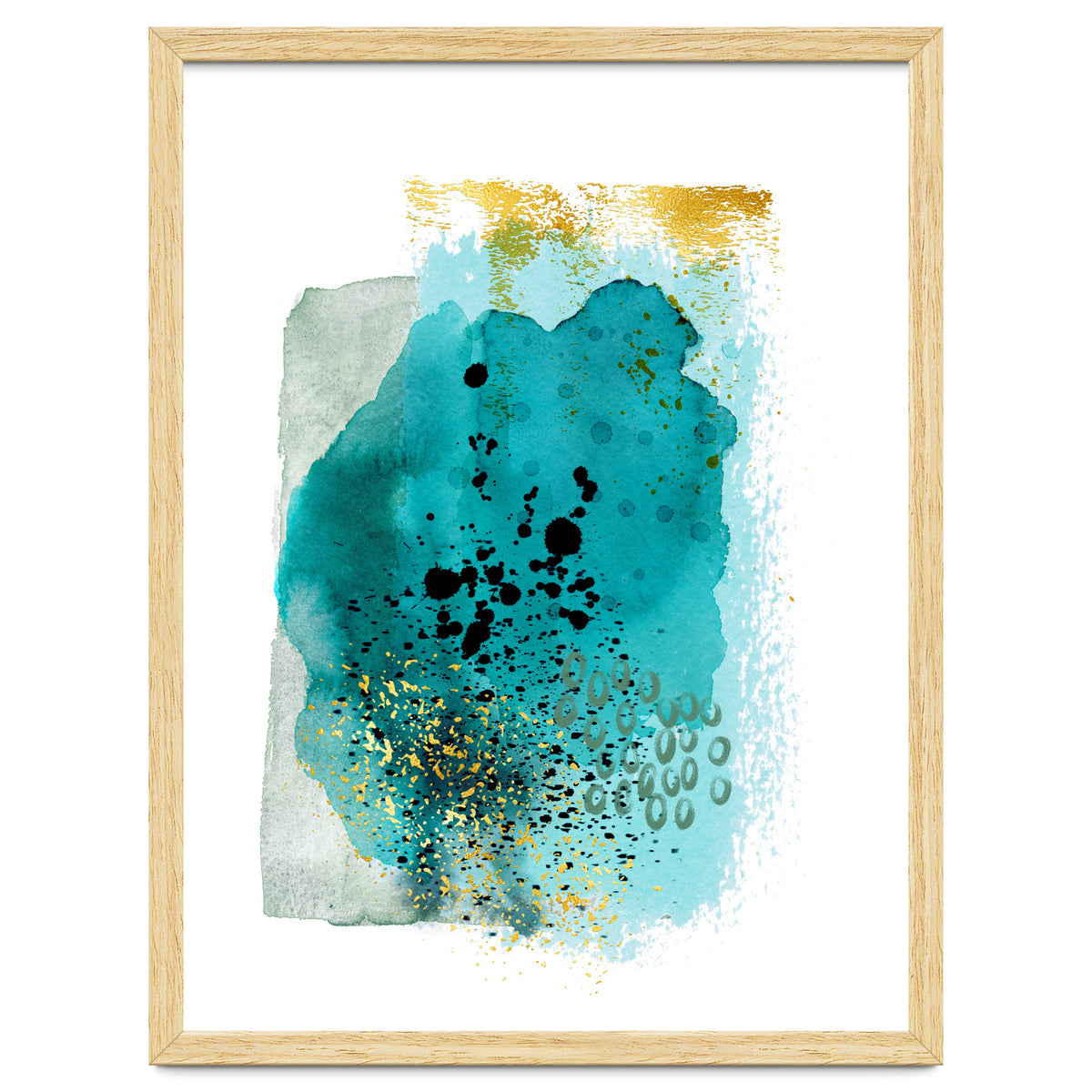 Abstract watercolour turquoise and gold