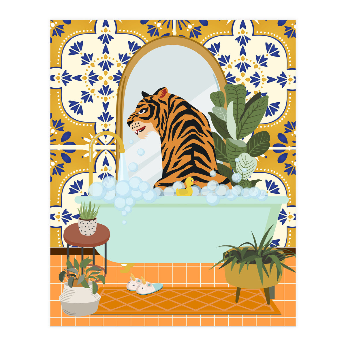 Tiger Bathing in Moroccan Style Bathroom (Print Only)