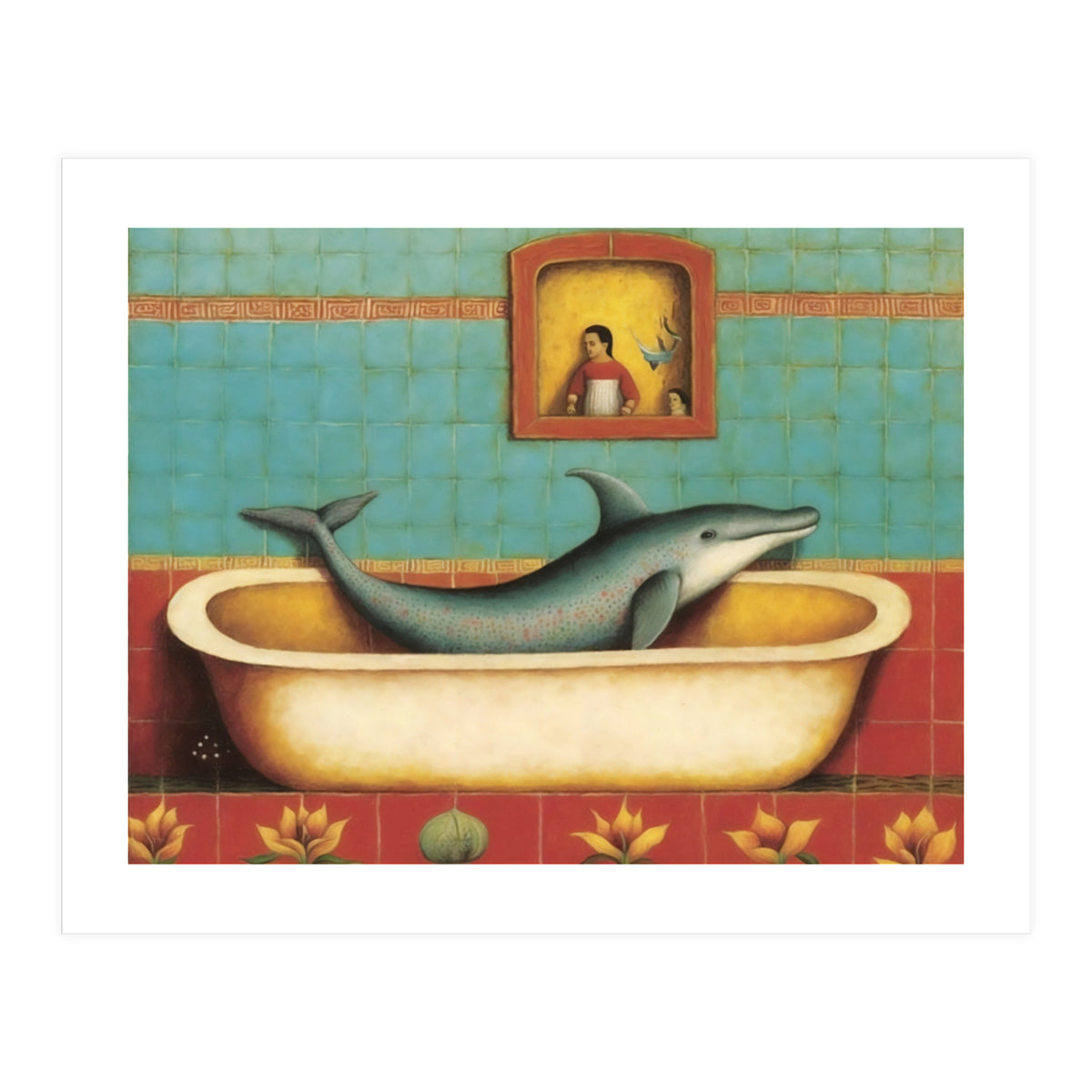 Dolphin In A Bath Folk Art (Print Only)