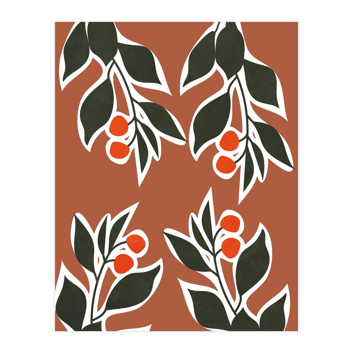 Red Cherry Leaf Boho Botanical II (Print Only)