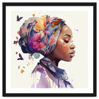 Watercolor Floral Muslim African Woman #1
