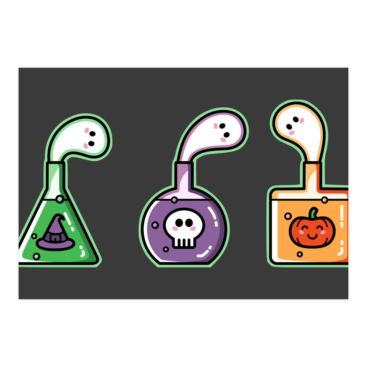 Kawaii Cute Halloween Potions - witches hat, skull, pumpkin, ghosts (Print Only)