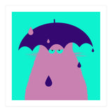 Lilac Cat With Umbrella  (Print Only) thumbnail