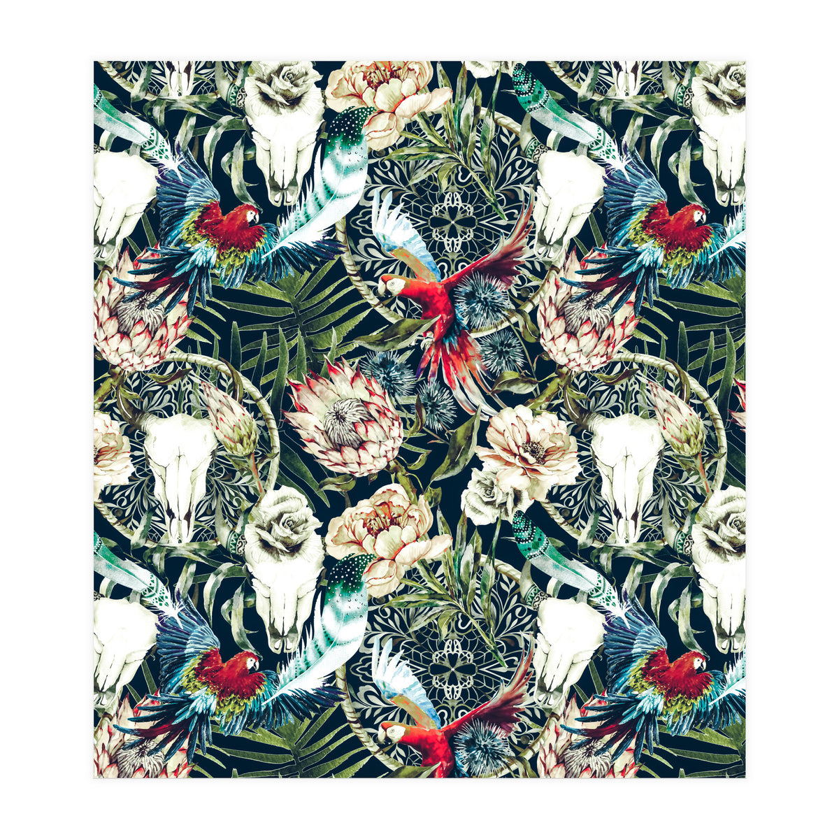 Dark pattern boho skull tropical  (Print Only)