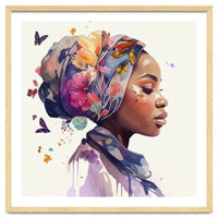 Watercolor Floral Muslim African Woman #1
