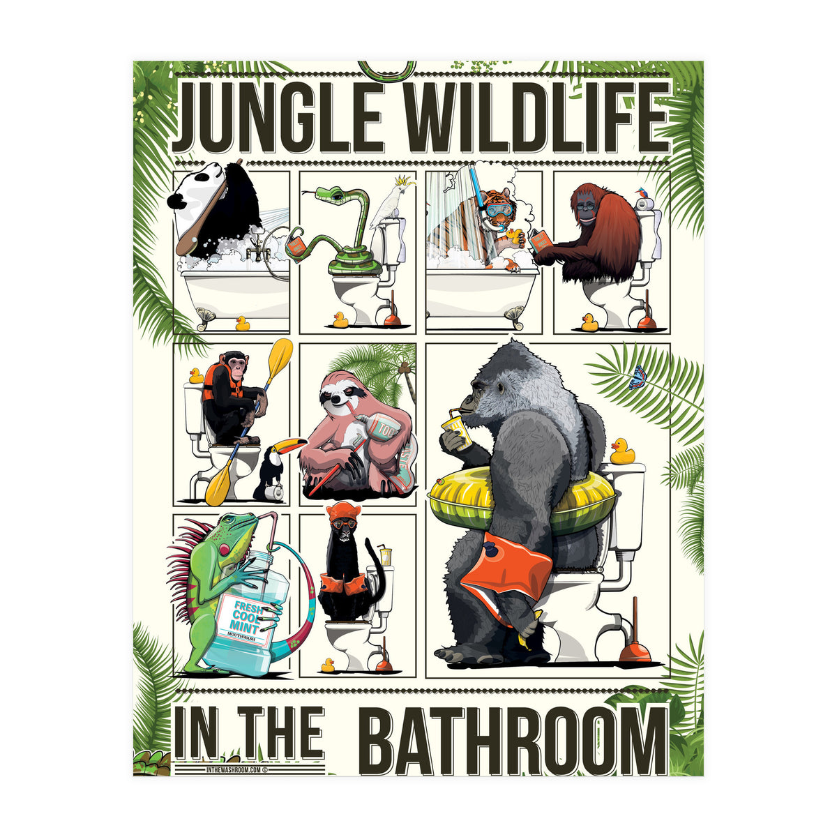 Jungle Wildlife in the Bathroom, funny toilet humour (Print Only)