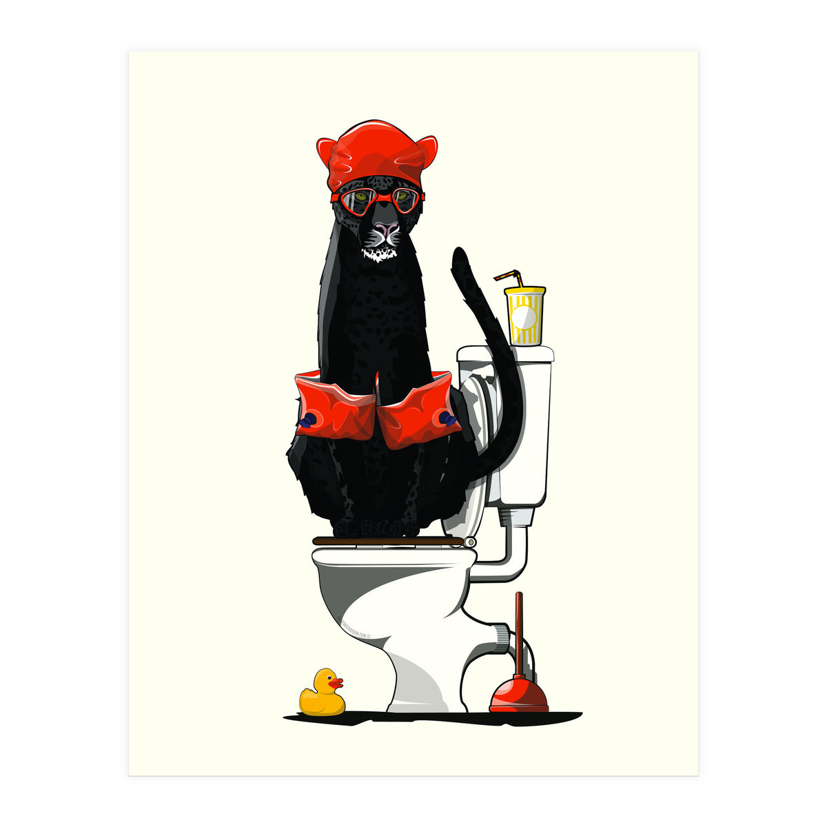 Black Panther on the Toilet, funny bathroom humour (Print Only)