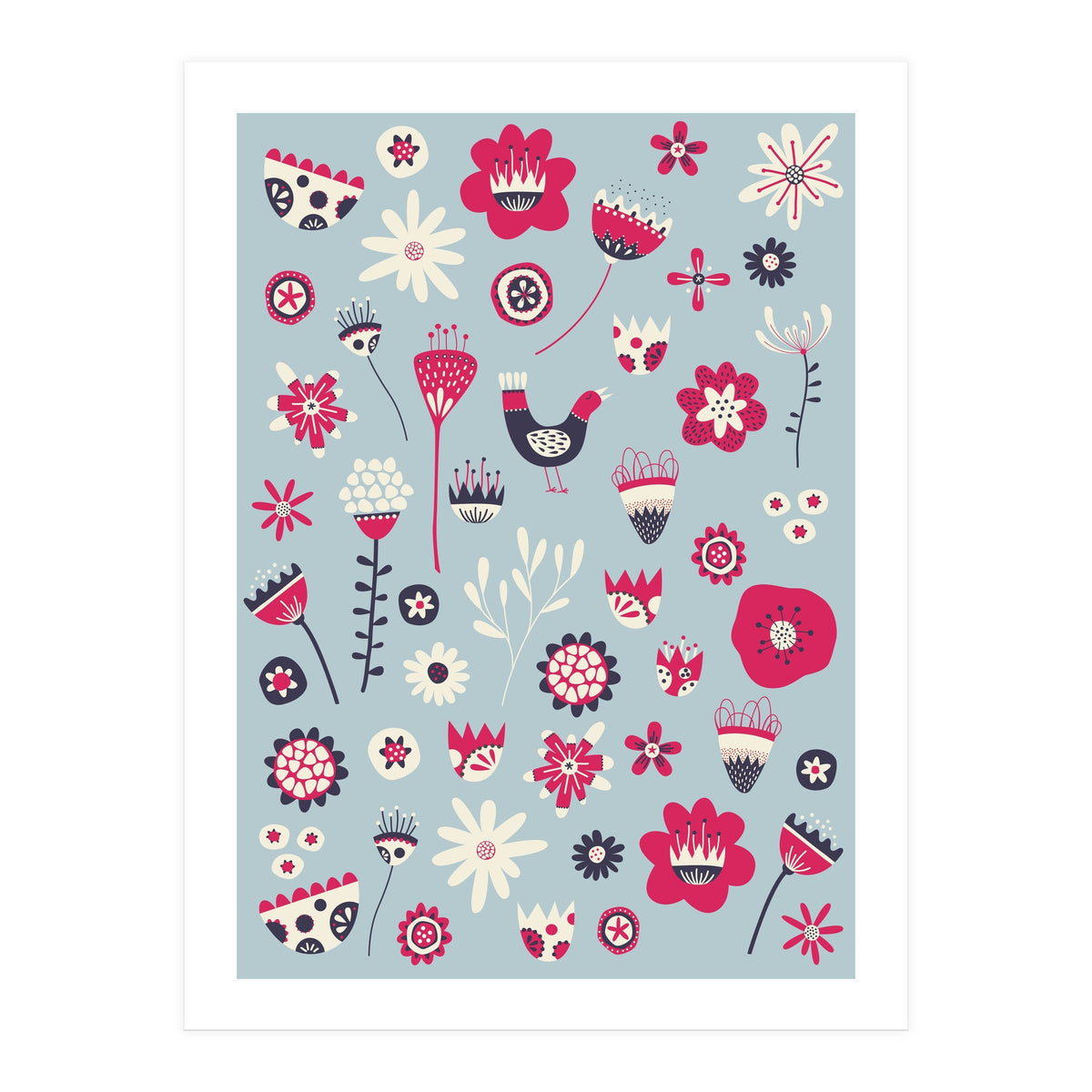 Spring Folk Floral Blue (Print Only)