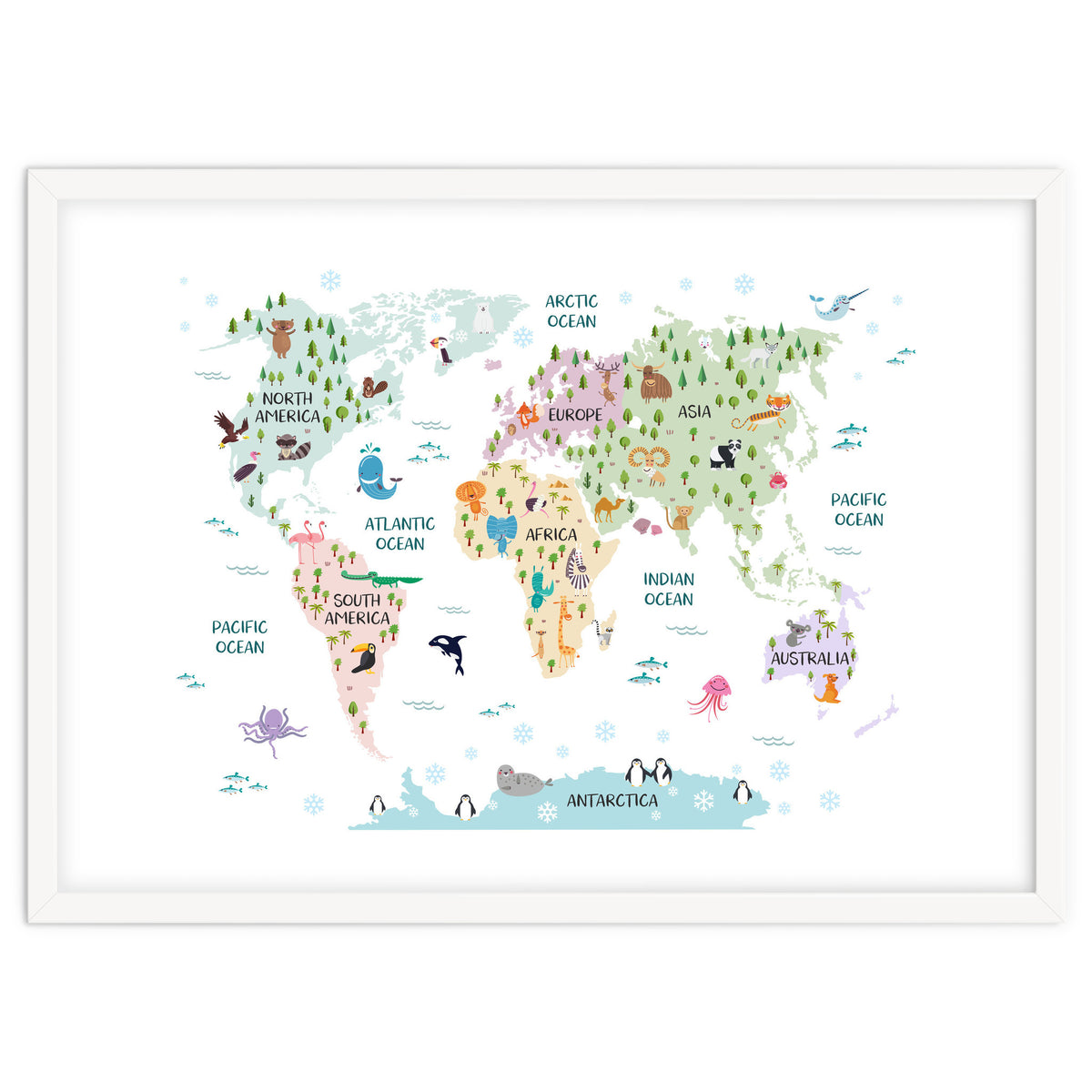Pastel Animal World Map