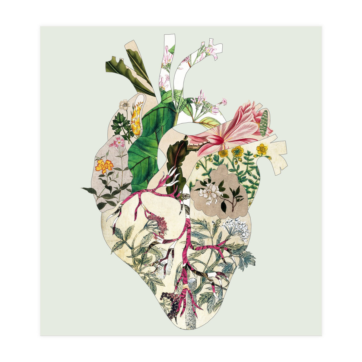 Vintage Botanical Heart - Green (Print Only)
