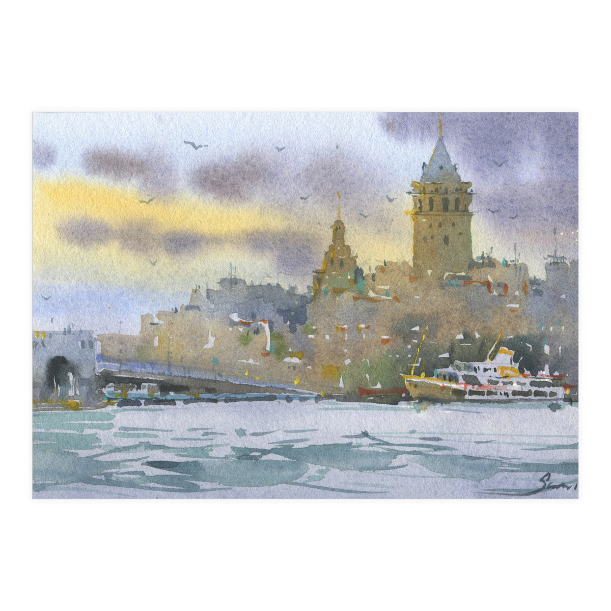 Galata Tower. Istanbul. Watercolor (Print Only)