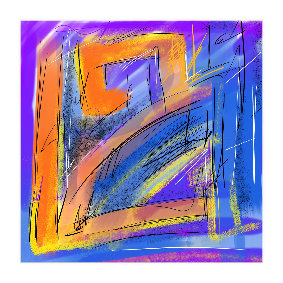 orange walking in blue (Print Only)