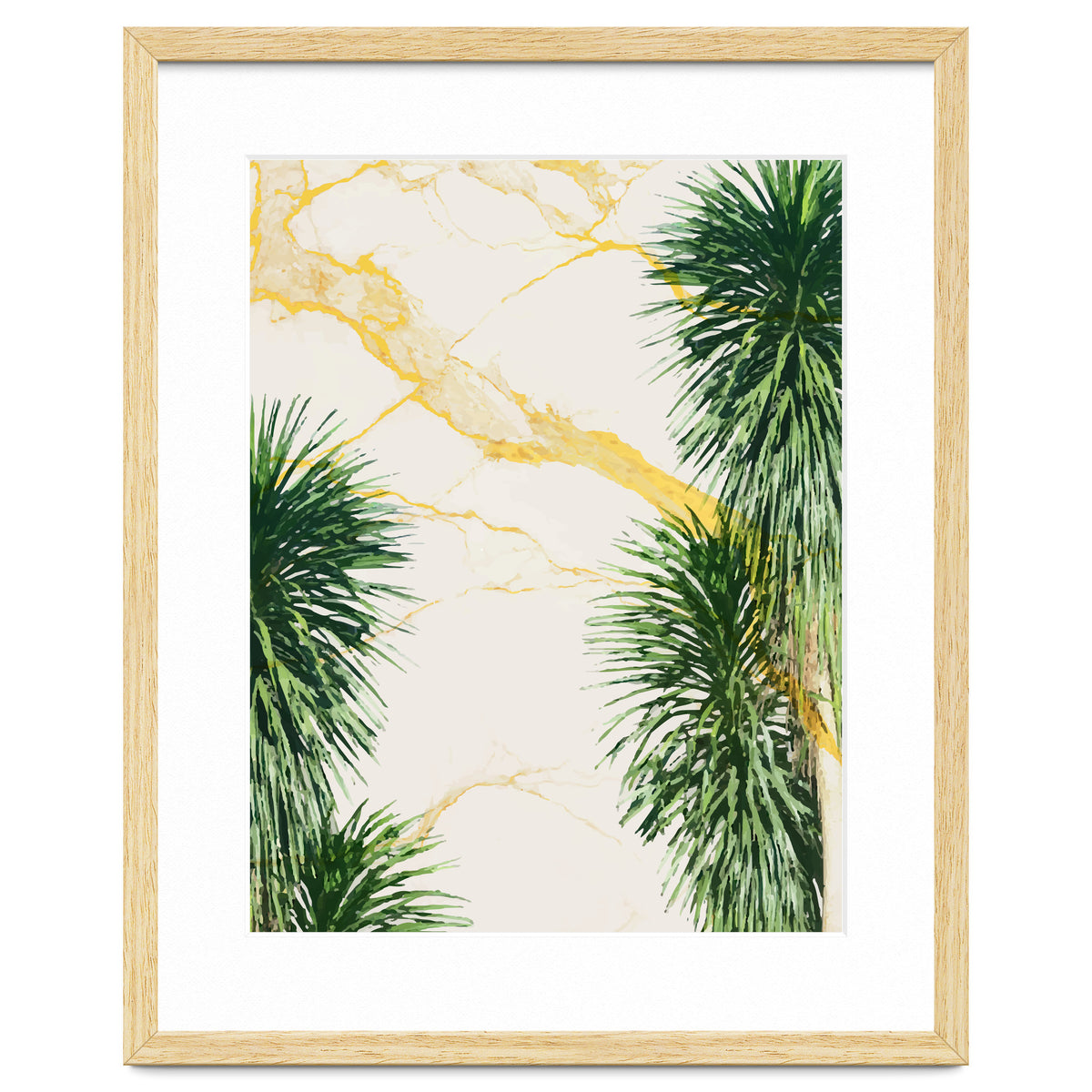 Gold marble texture with palm tree