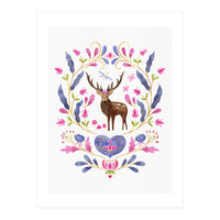 Floral Stag | Pink And Blue (Print Only)