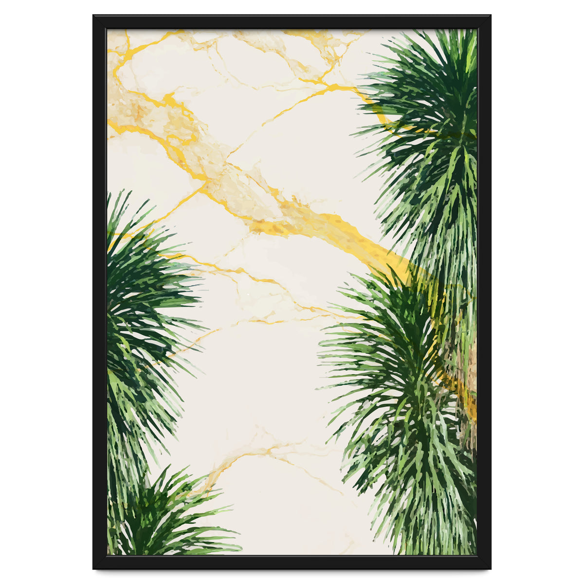 Gold marble texture with palm tree