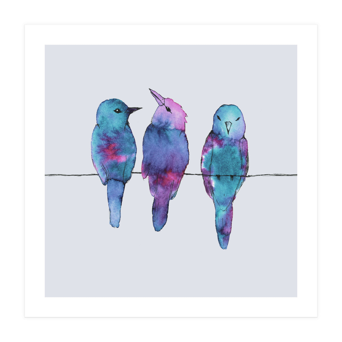 Three birds on a wire	 (Print Only)