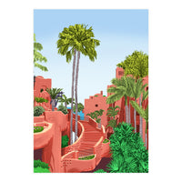 Tropical Architecture, Mexico Exotic Places Building Illustration Bohemian Painting Palm  (Print Only)