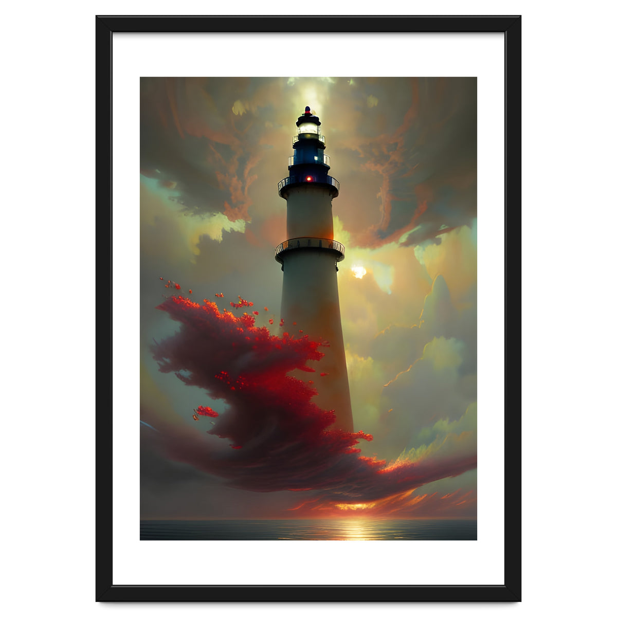 Lighthouse floating in the Sunset Clouds