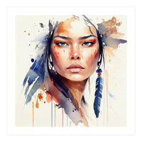 Watercolor Floral Indian Native Woman #12 (Print Only)