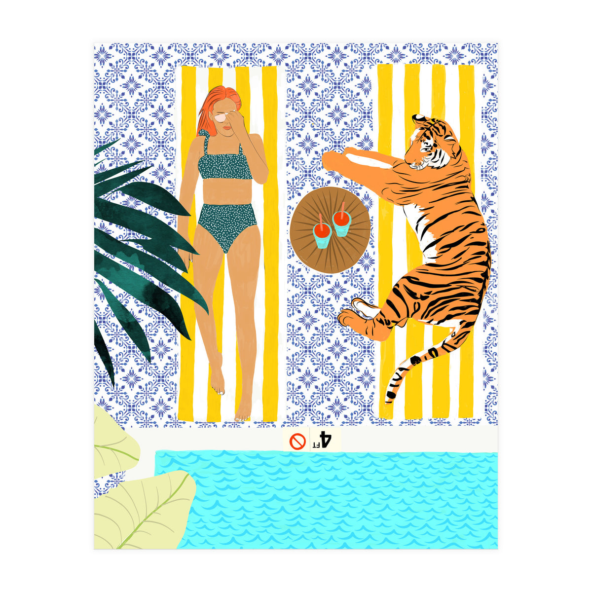 How To Vacay With Your Tiger, Human Animal Connection Illustration, Tropical Travel Morocco Painting (Print Only)