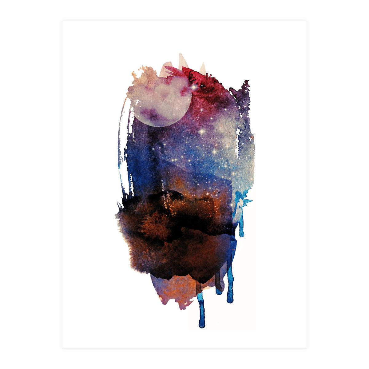 Abstract watercolour red moon (Print Only)