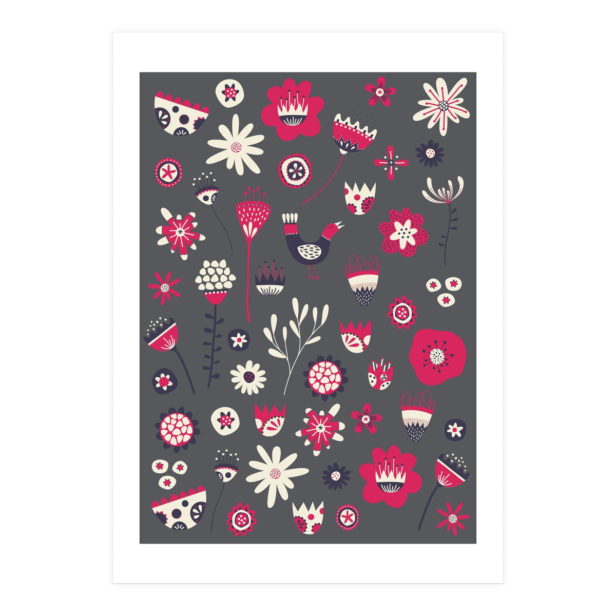 Spring Folk Floral Grey (Print Only)