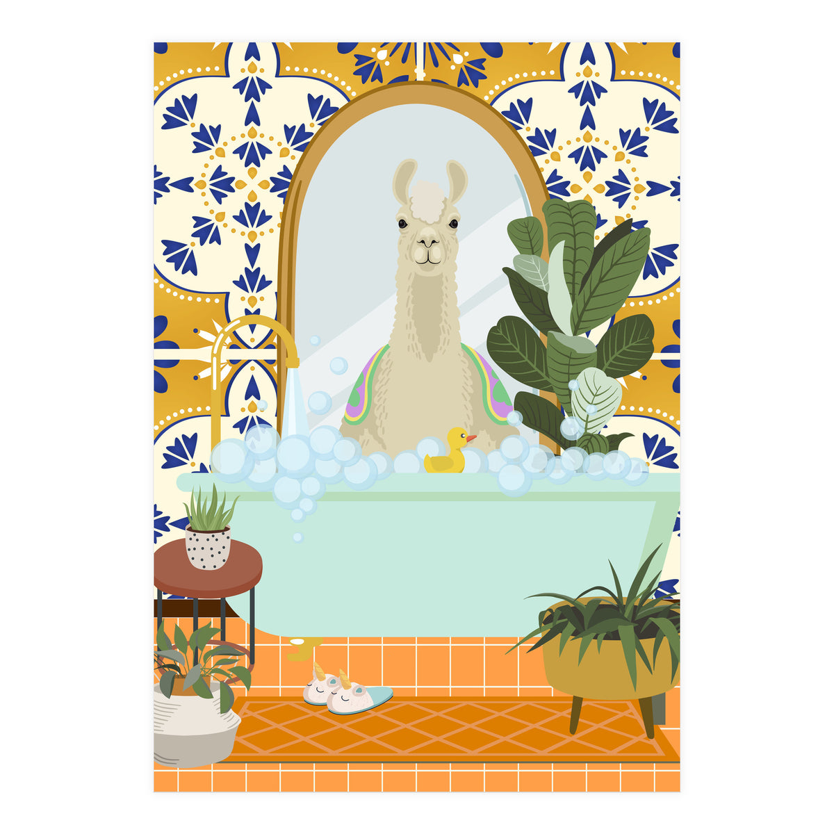 Llama Bathing in Moroccan Style Bathroom (Print Only)