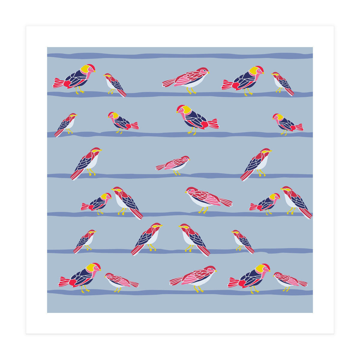 Colorful birds on a wire pattern (Print Only)