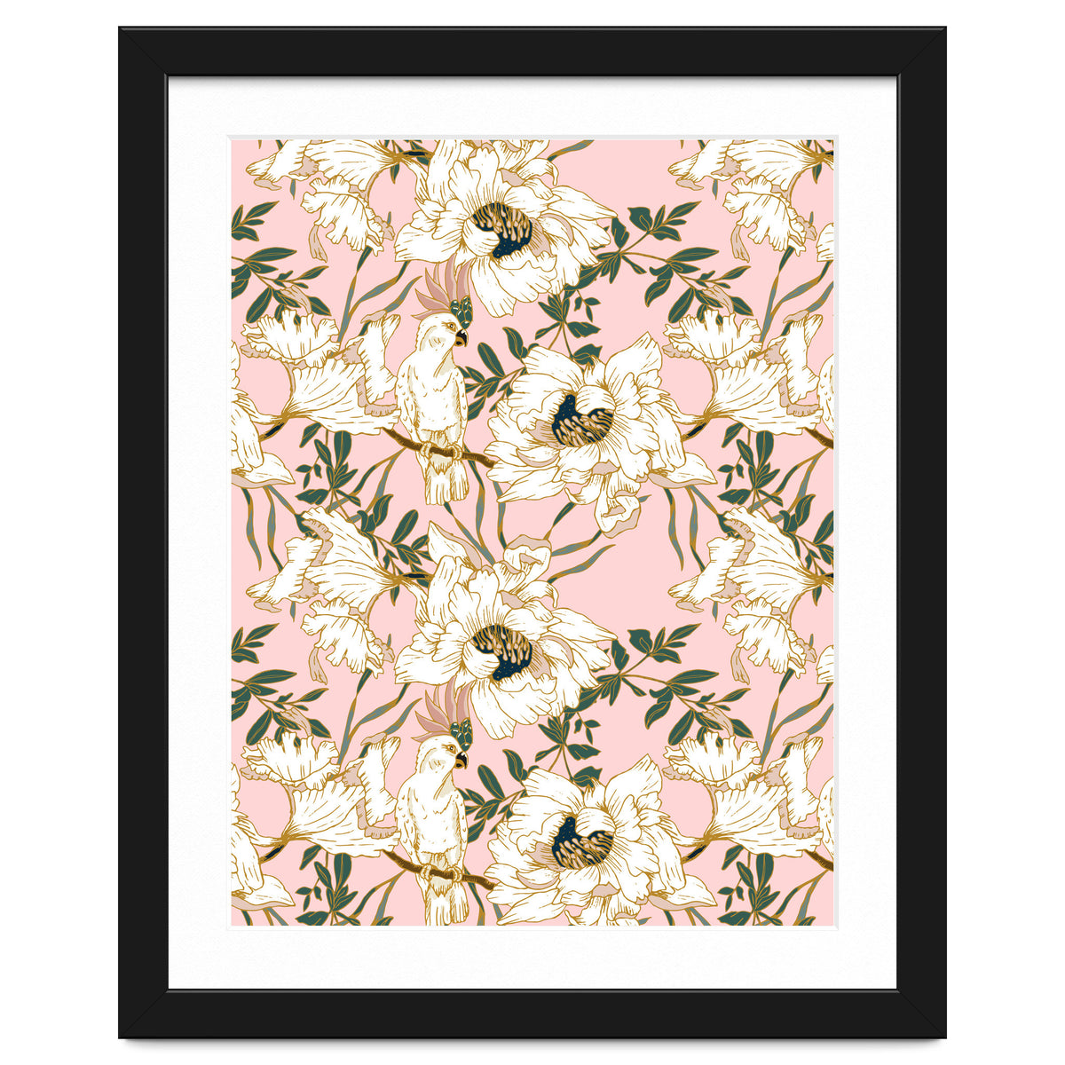 Exotic birds on flowers