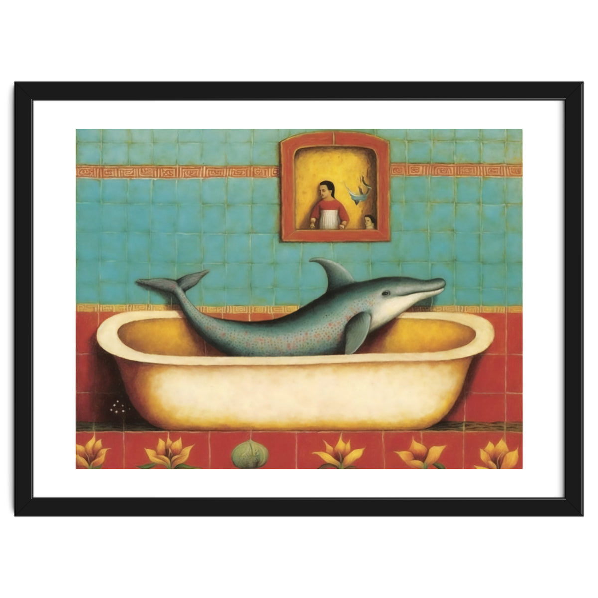 Dolphin In A Bath Folk Art