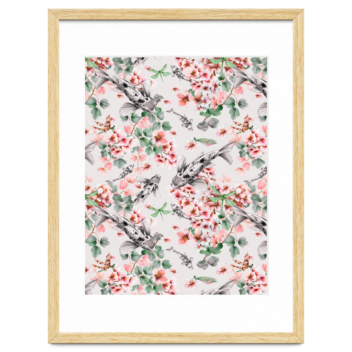 Asian fish among flowers