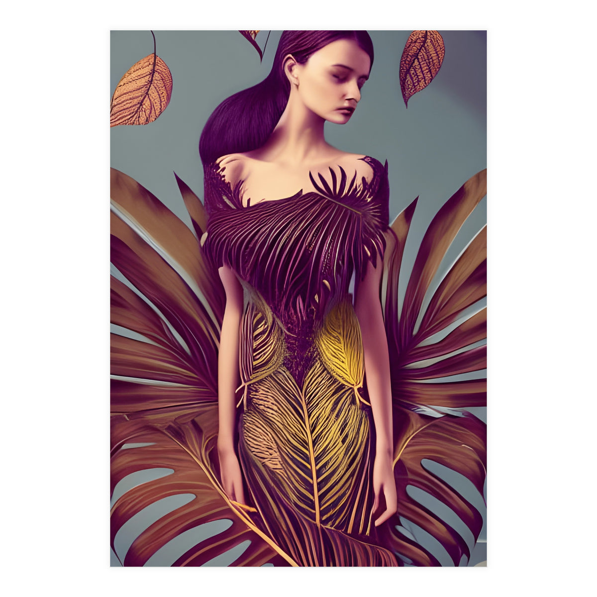 Lady dressed in Monstera Deliciosa Leaves (Print Only)