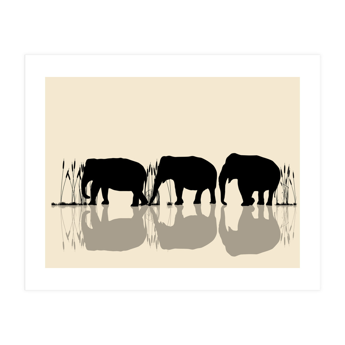 Elephants Crossing Water (Print Only)