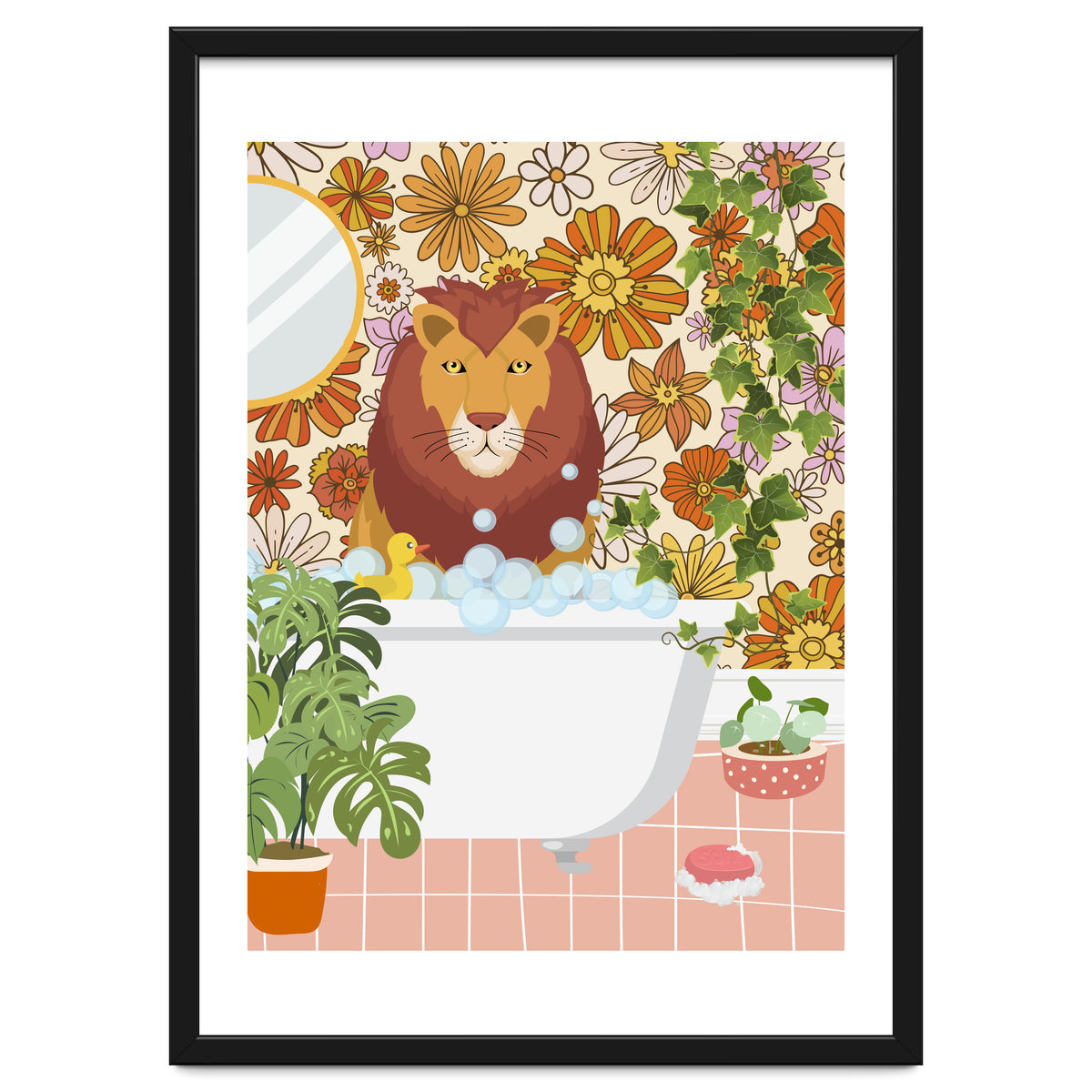 Lion Bathing on Groovy Bathroom