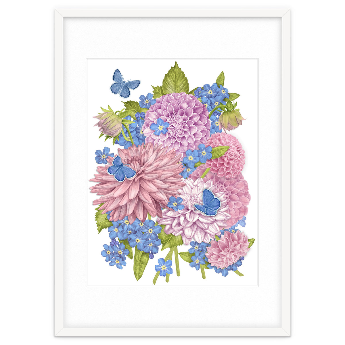 Pink Flowers and Butterflies